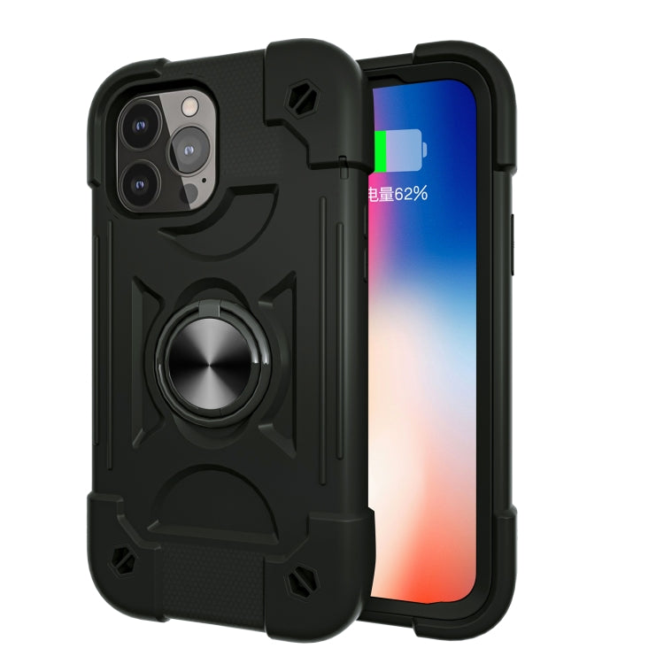 For iPhone 13 Pro Shockproof Silicone + PC Protective Case with Dual-Ring Holder