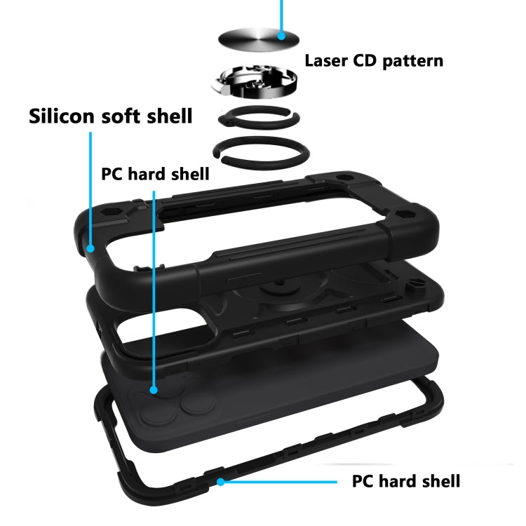 For iPhone 13 Pro Shockproof Silicone + PC Protective Case with Dual-Ring Holder