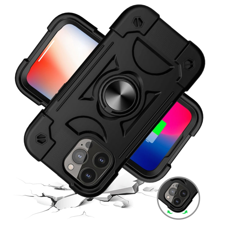 For iPhone 13 Pro Shockproof Silicone + PC Protective Case with Dual-Ring Holder