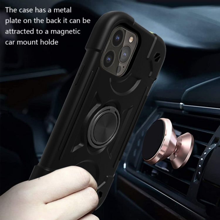 For iPhone 13 Pro Shockproof Silicone + PC Protective Case with Dual-Ring Holder