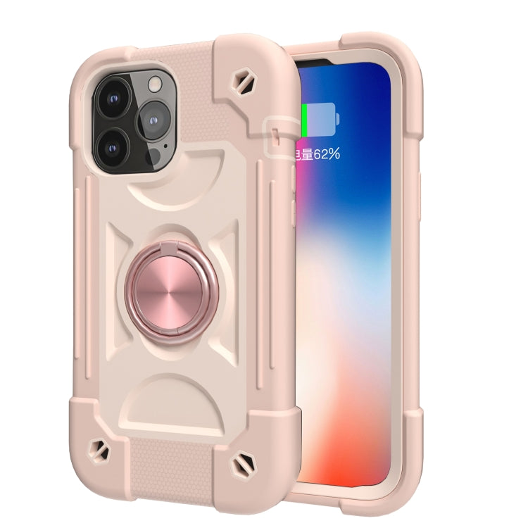 For iPhone 13 Pro Shockproof Silicone + PC Protective Case with Dual-Ring Holder