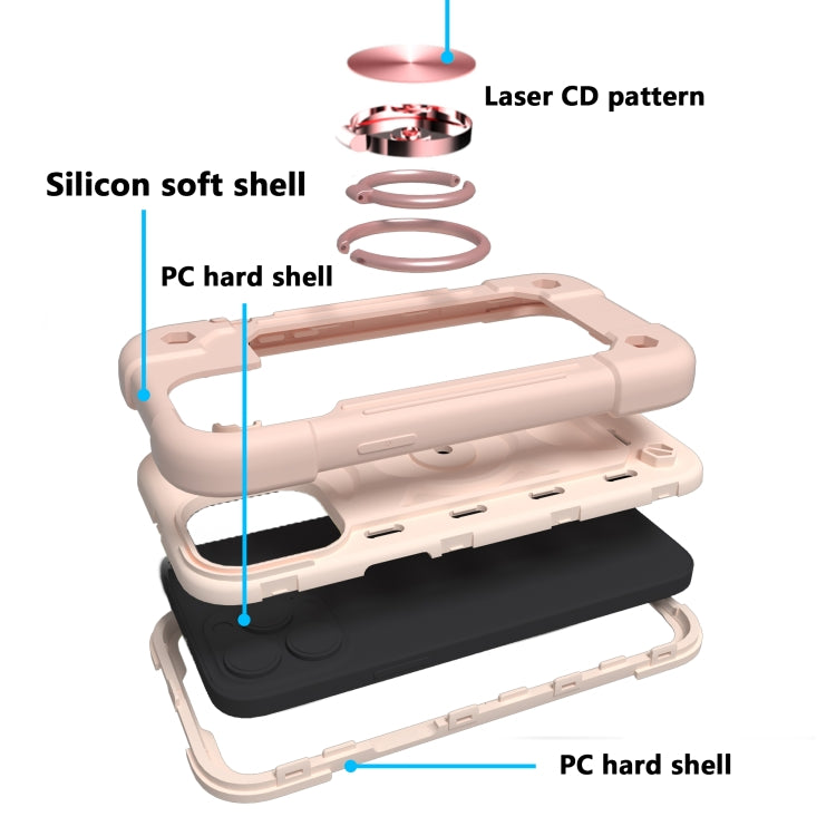 For iPhone 13 Pro Shockproof Silicone + PC Protective Case with Dual-Ring Holder