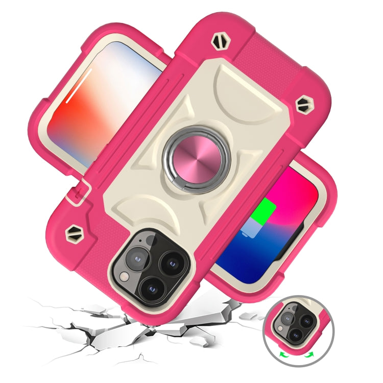 For iPhone 13 Pro Shockproof Silicone + PC Protective Case with Dual-Ring Holder