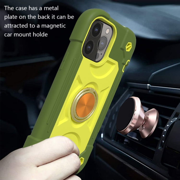 For iPhone 13 Pro Shockproof Silicone + PC Protective Case with Dual-Ring Holder