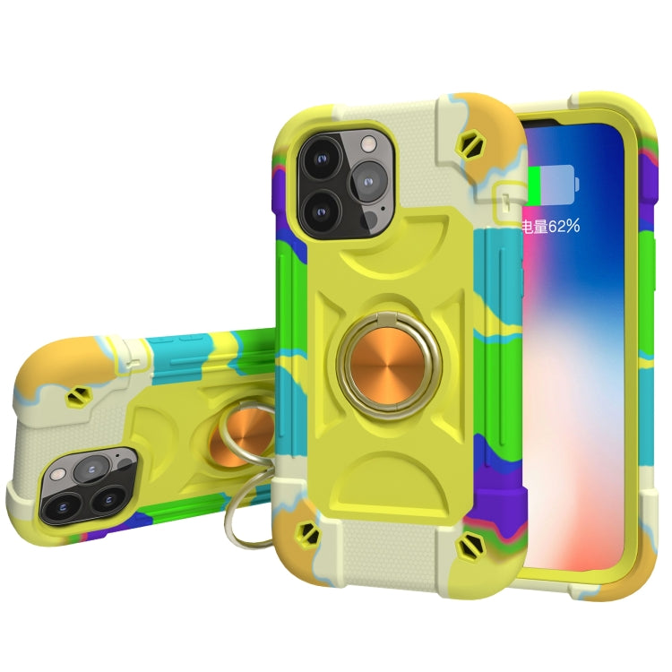 For iPhone 13 Pro Shockproof Silicone + PC Protective Case with Dual-Ring Holder