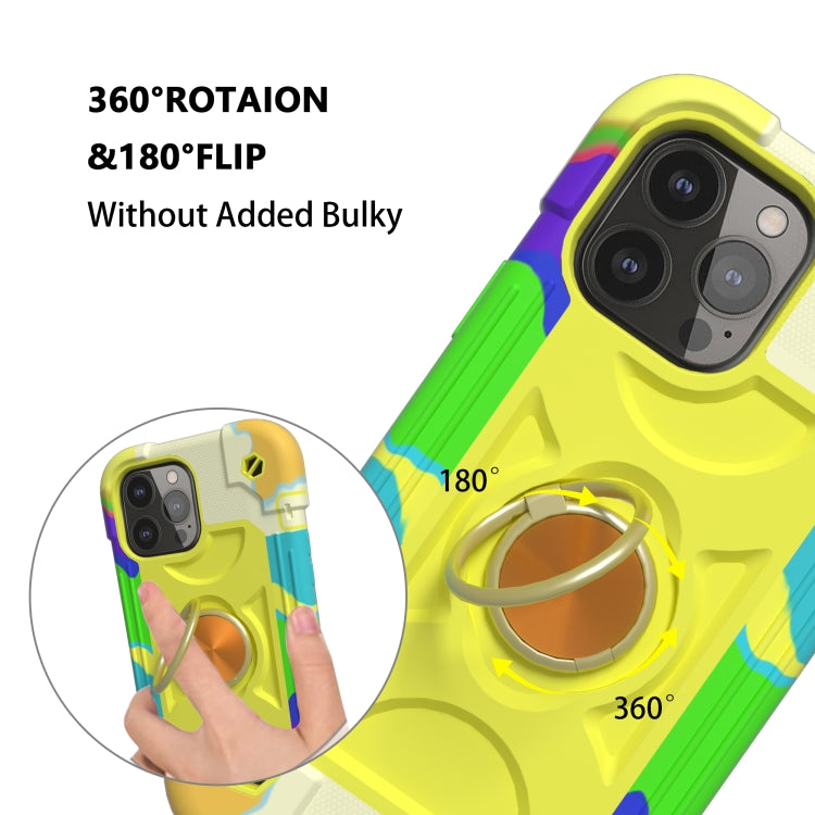 For iPhone 13 Pro Shockproof Silicone + PC Protective Case with Dual-Ring Holder