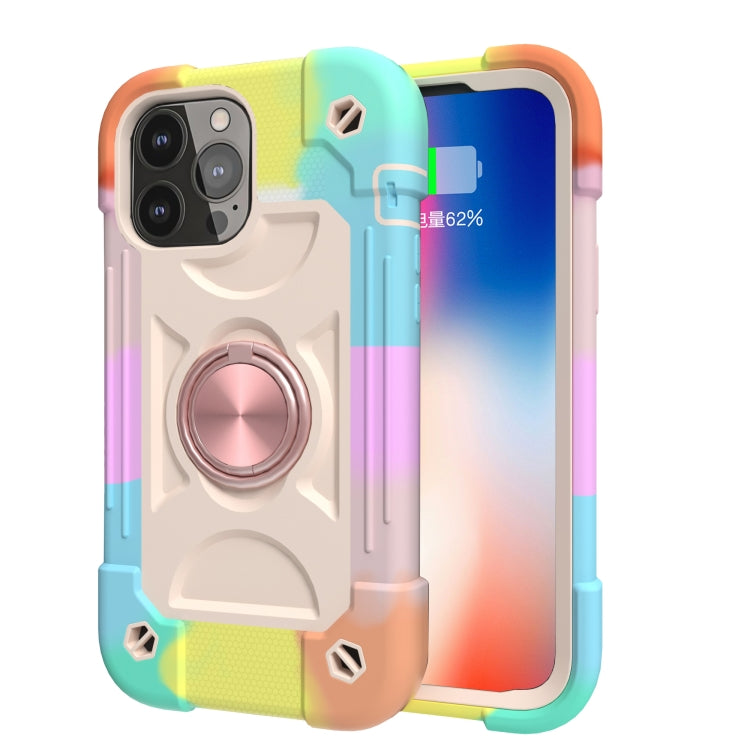 For iPhone 13 Pro Shockproof Silicone + PC Protective Case with Dual-Ring Holder