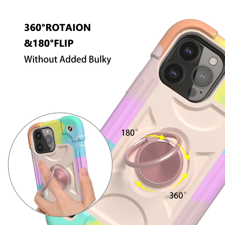 For iPhone 13 Pro Shockproof Silicone + PC Protective Case with Dual-Ring Holder