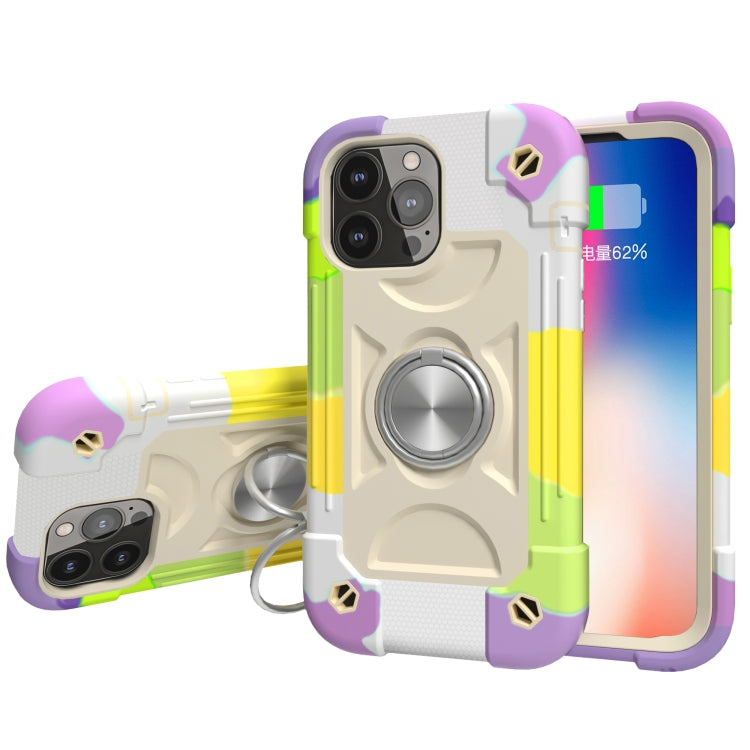 For iPhone 13 Pro Shockproof Silicone + PC Protective Case with Dual-Ring Holder