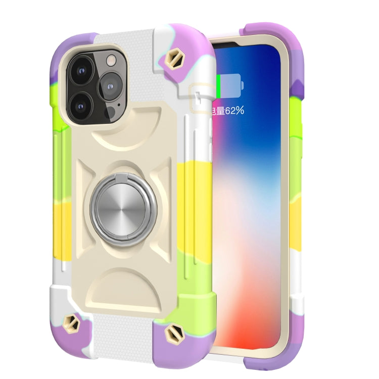 For iPhone 13 Pro Shockproof Silicone + PC Protective Case with Dual-Ring Holder