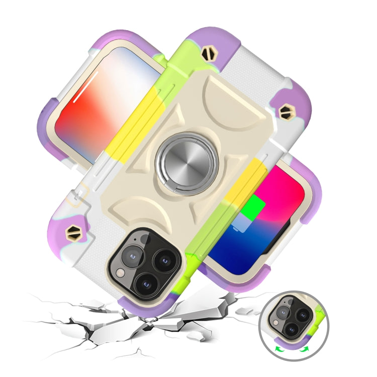 For iPhone 13 Pro Shockproof Silicone + PC Protective Case with Dual-Ring Holder