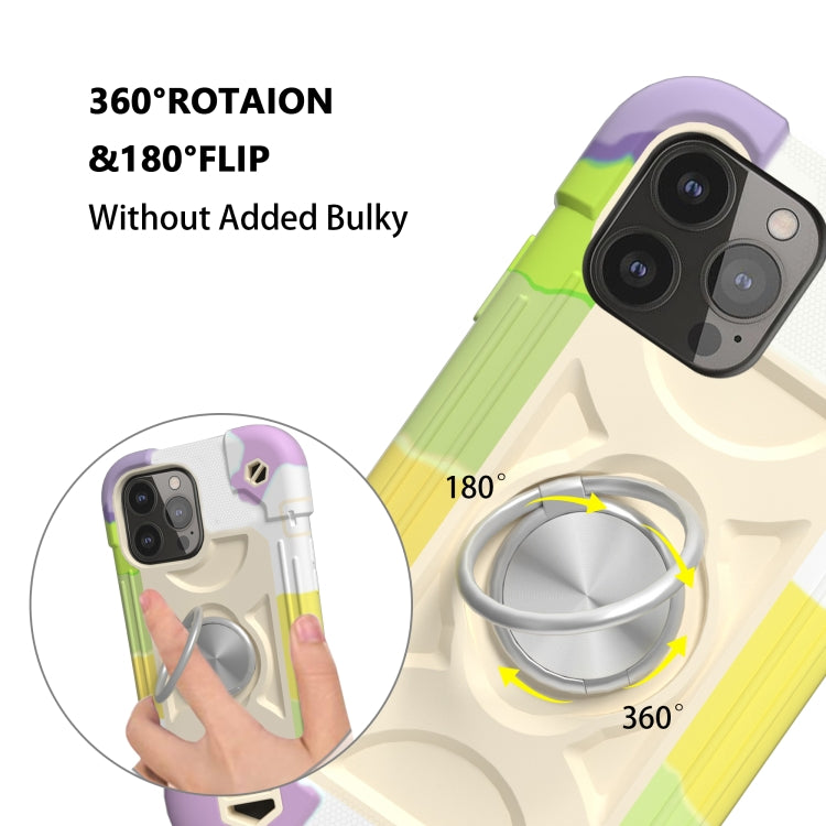 For iPhone 13 Pro Shockproof Silicone + PC Protective Case with Dual-Ring Holder