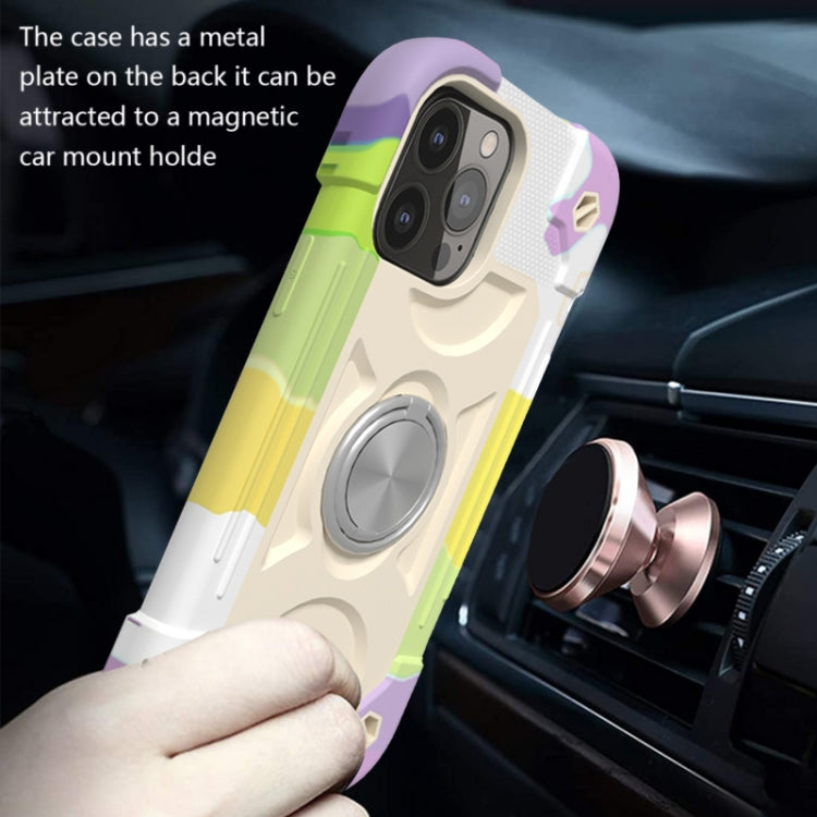 For iPhone 13 Pro Shockproof Silicone + PC Protective Case with Dual-Ring Holder