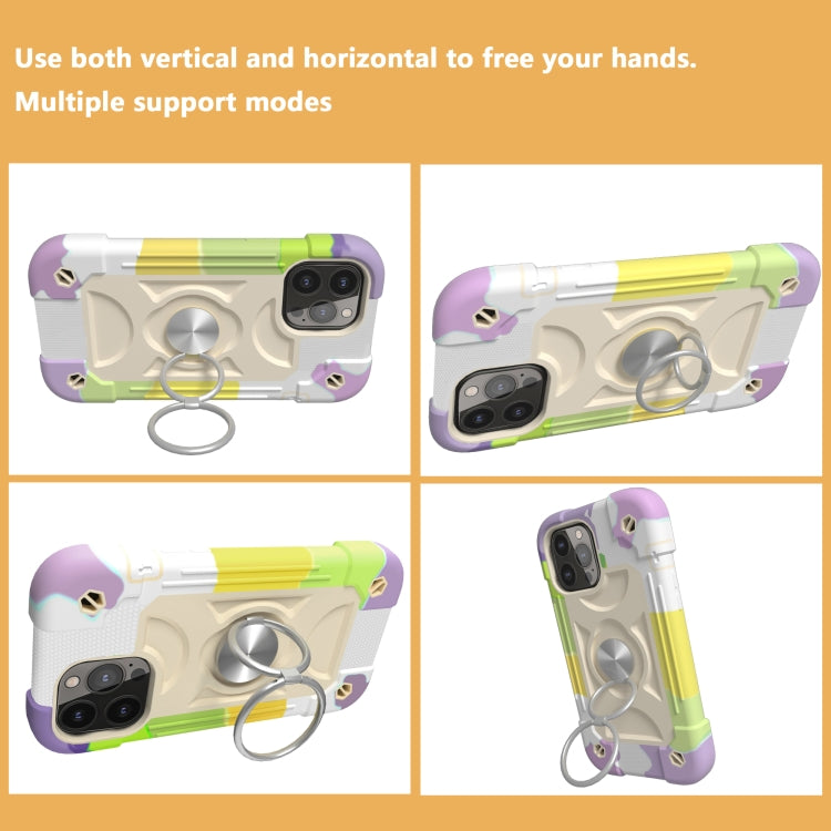 For iPhone 13 Pro Shockproof Silicone + PC Protective Case with Dual-Ring Holder