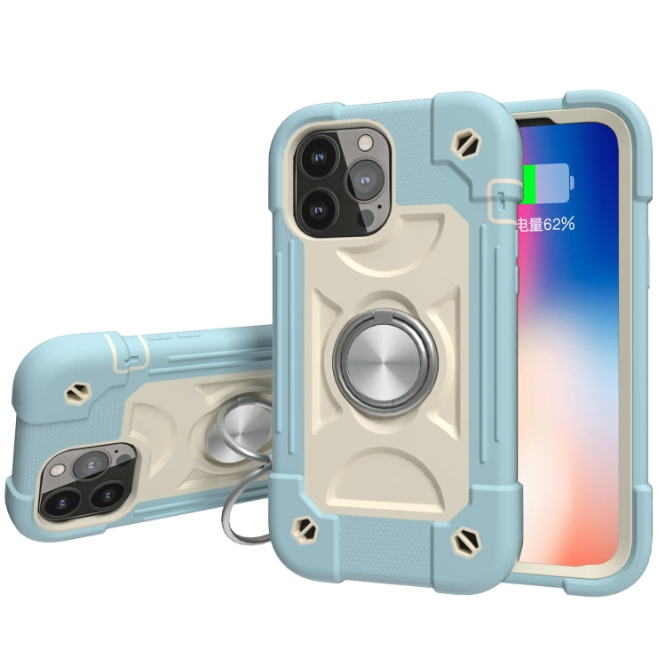 For iPhone 13 Pro Max Shockproof Silicone + PC Protective Case with Dual-Ring Holder
