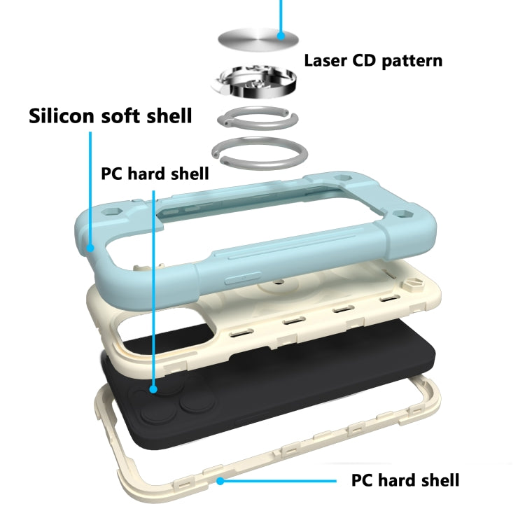For iPhone 13 Pro Max Shockproof Silicone + PC Protective Case with Dual-Ring Holder