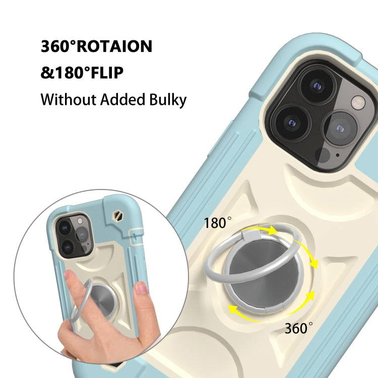 For iPhone 13 Pro Max Shockproof Silicone + PC Protective Case with Dual-Ring Holder