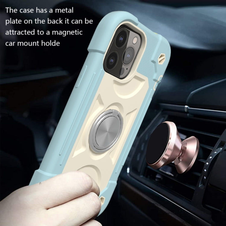 For iPhone 13 Pro Max Shockproof Silicone + PC Protective Case with Dual-Ring Holder