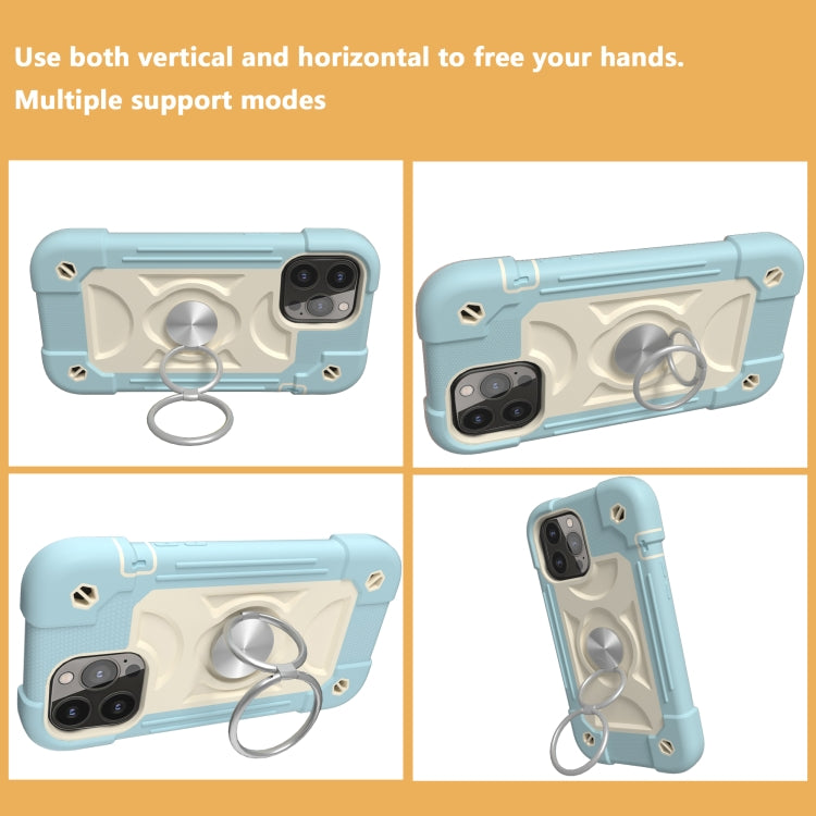 For iPhone 13 Pro Max Shockproof Silicone + PC Protective Case with Dual-Ring Holder