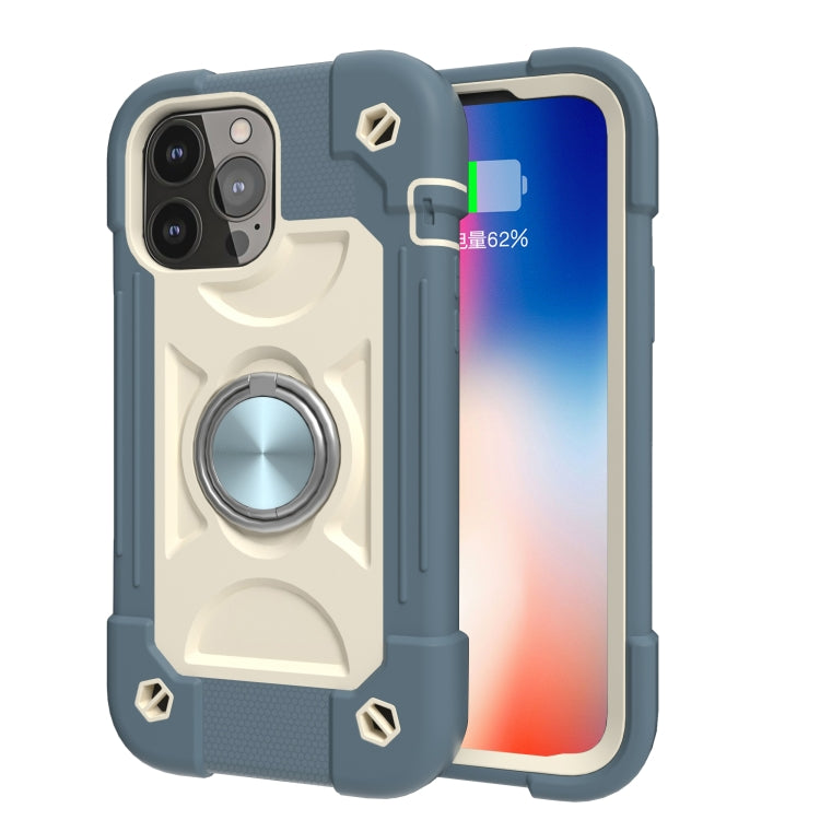 For iPhone 13 Pro Max Shockproof Silicone + PC Protective Case with Dual-Ring Holder