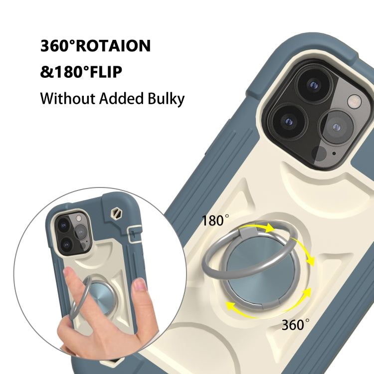 For iPhone 13 Pro Max Shockproof Silicone + PC Protective Case with Dual-Ring Holder