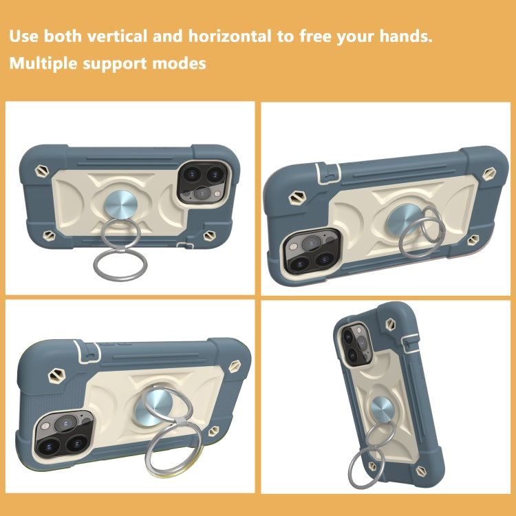 For iPhone 13 Pro Max Shockproof Silicone + PC Protective Case with Dual-Ring Holder