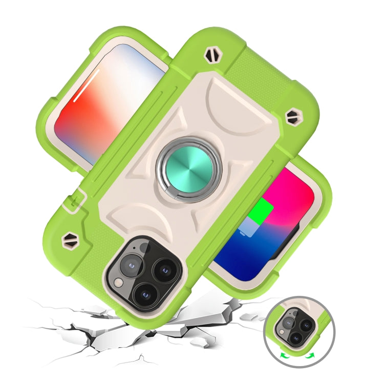 For iPhone 13 Pro Max Shockproof Silicone + PC Protective Case with Dual-Ring Holder