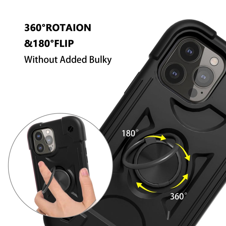 For iPhone 13 Pro Max Shockproof Silicone + PC Protective Case with Dual-Ring Holder