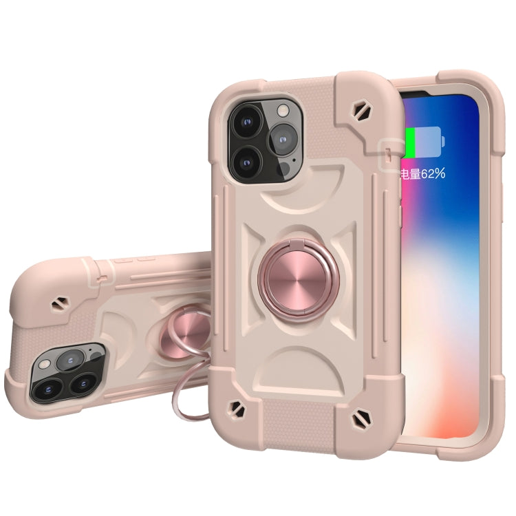 For iPhone 13 Pro Max Shockproof Silicone + PC Protective Case with Dual-Ring Holder