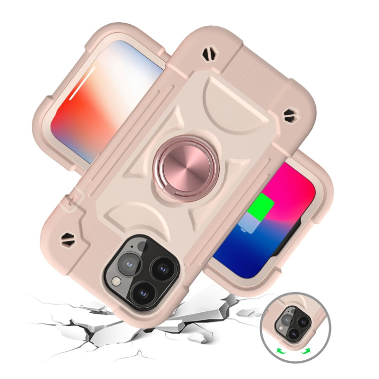 For iPhone 13 Pro Max Shockproof Silicone + PC Protective Case with Dual-Ring Holder