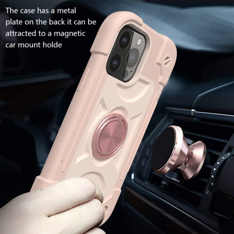 For iPhone 13 Pro Max Shockproof Silicone + PC Protective Case with Dual-Ring Holder