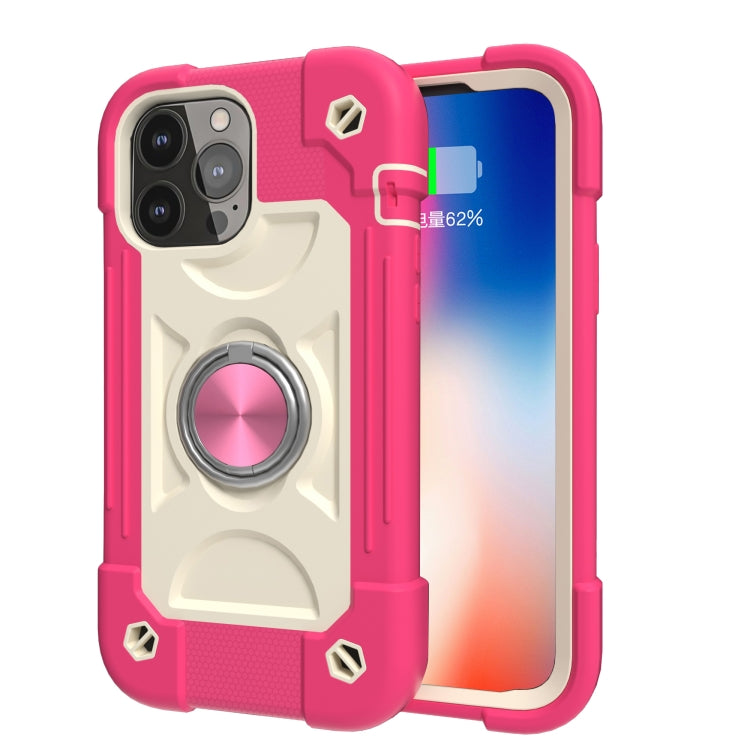 For iPhone 13 Pro Max Shockproof Silicone + PC Protective Case with Dual-Ring Holder