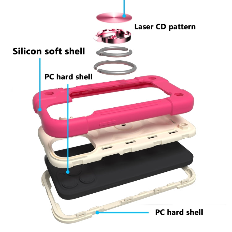 For iPhone 13 Pro Max Shockproof Silicone + PC Protective Case with Dual-Ring Holder