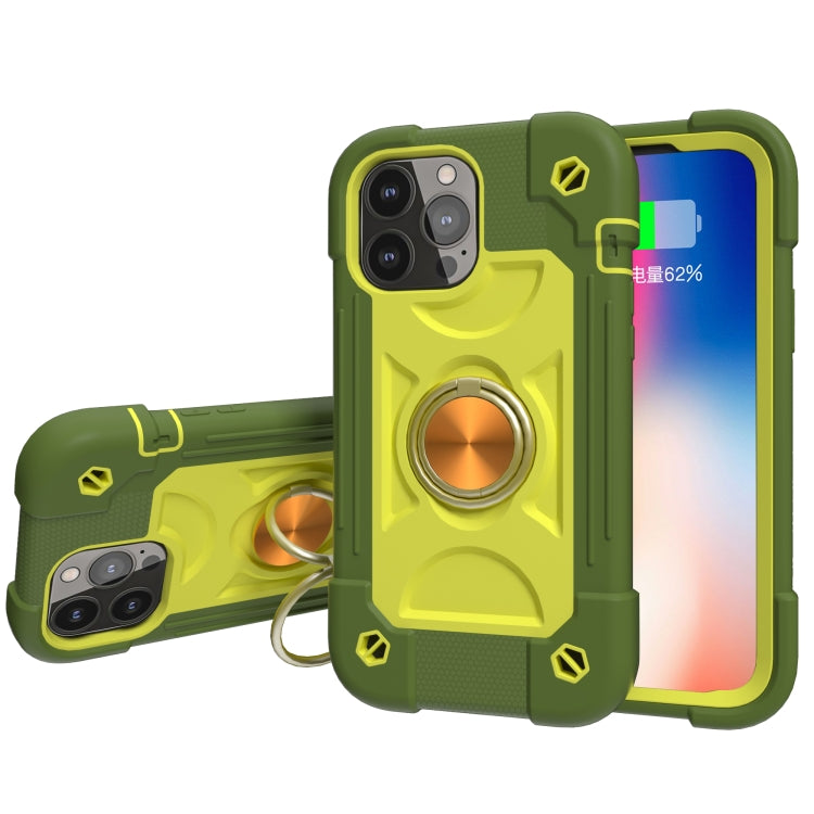 For iPhone 13 Pro Max Shockproof Silicone + PC Protective Case with Dual-Ring Holder