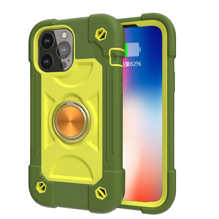 For iPhone 13 Pro Max Shockproof Silicone + PC Protective Case with Dual-Ring Holder