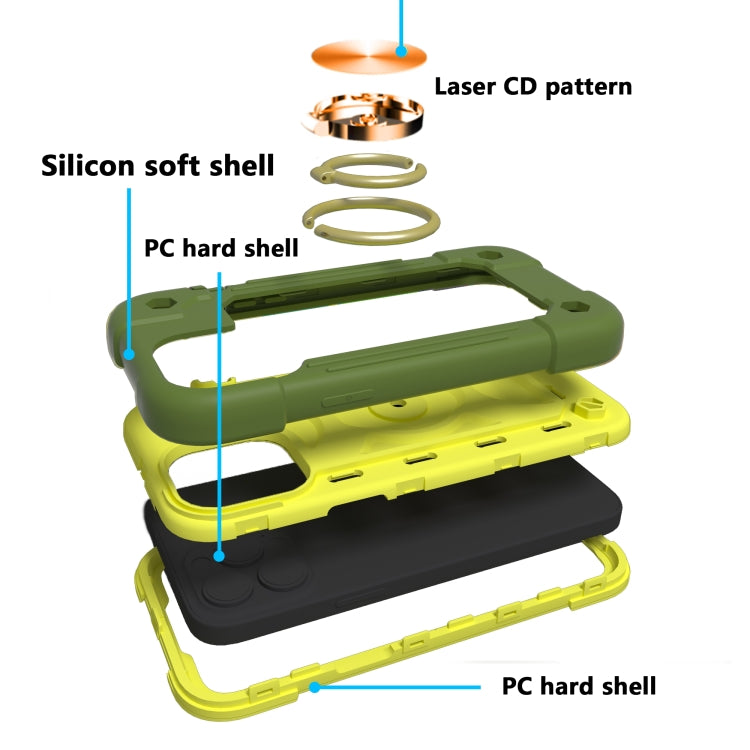 For iPhone 13 Pro Max Shockproof Silicone + PC Protective Case with Dual-Ring Holder