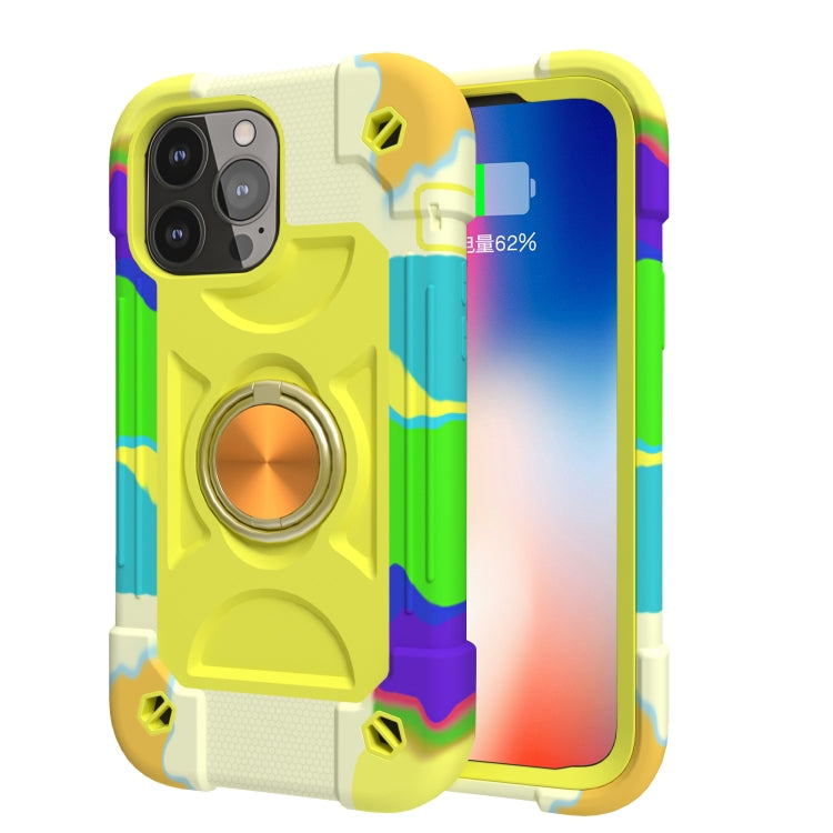 For iPhone 13 Pro Max Shockproof Silicone + PC Protective Case with Dual-Ring Holder