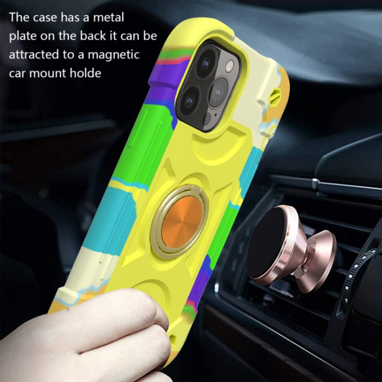 For iPhone 13 Pro Max Shockproof Silicone + PC Protective Case with Dual-Ring Holder