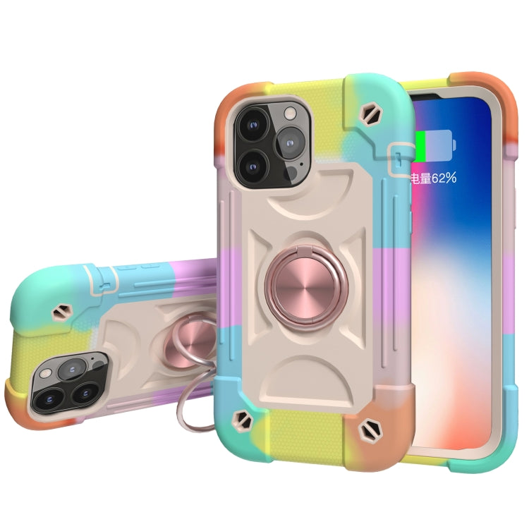 For iPhone 13 Pro Max Shockproof Silicone + PC Protective Case with Dual-Ring Holder