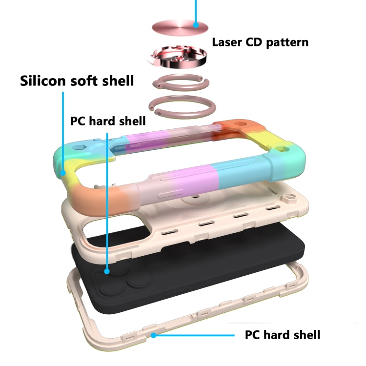 For iPhone 13 Pro Max Shockproof Silicone + PC Protective Case with Dual-Ring Holder
