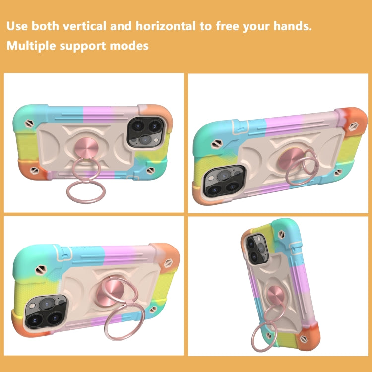 For iPhone 13 Pro Max Shockproof Silicone + PC Protective Case with Dual-Ring Holder