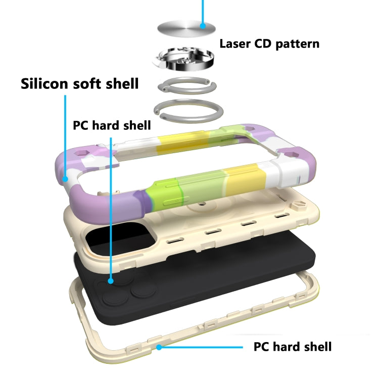 For iPhone 13 Pro Max Shockproof Silicone + PC Protective Case with Dual-Ring Holder