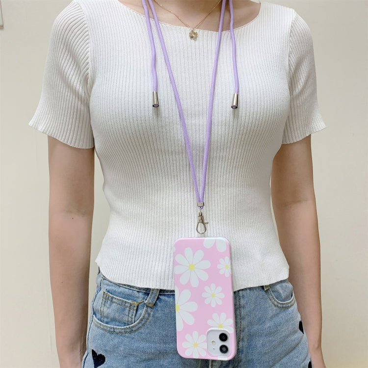 For iPhone 12 mini Flower Pattern TPU Shockproof Protective Case with Neck Lanyard