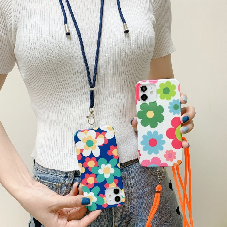 For iPhone 12 mini Flower Pattern TPU Shockproof Protective Case with Neck Lanyard