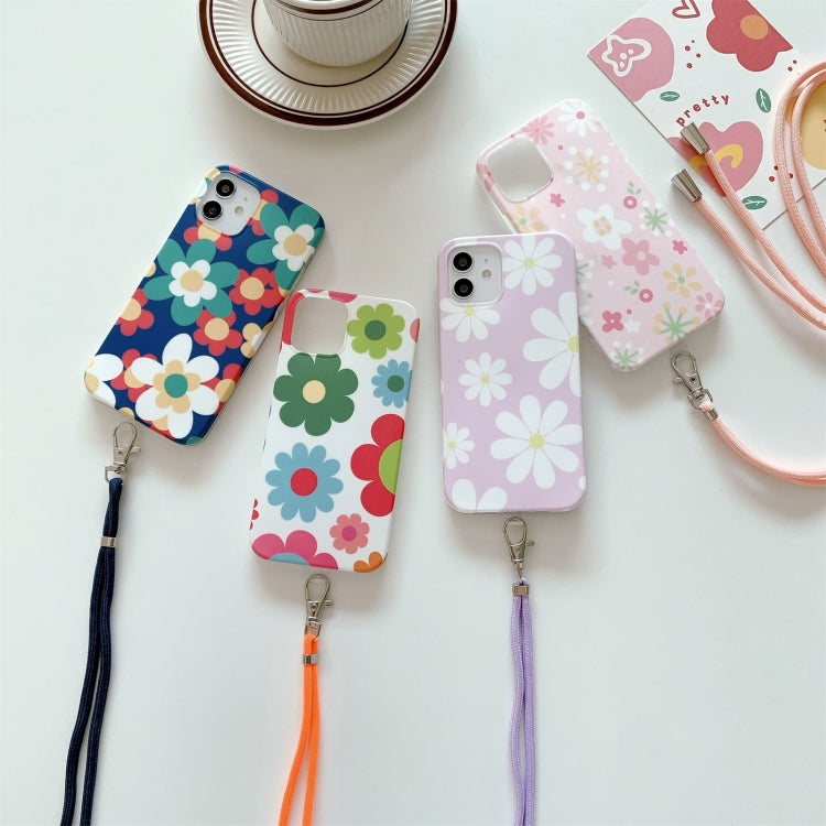 For iPhone 11 Flower Pattern TPU Shockproof Protective Case with Neck Lanyard
