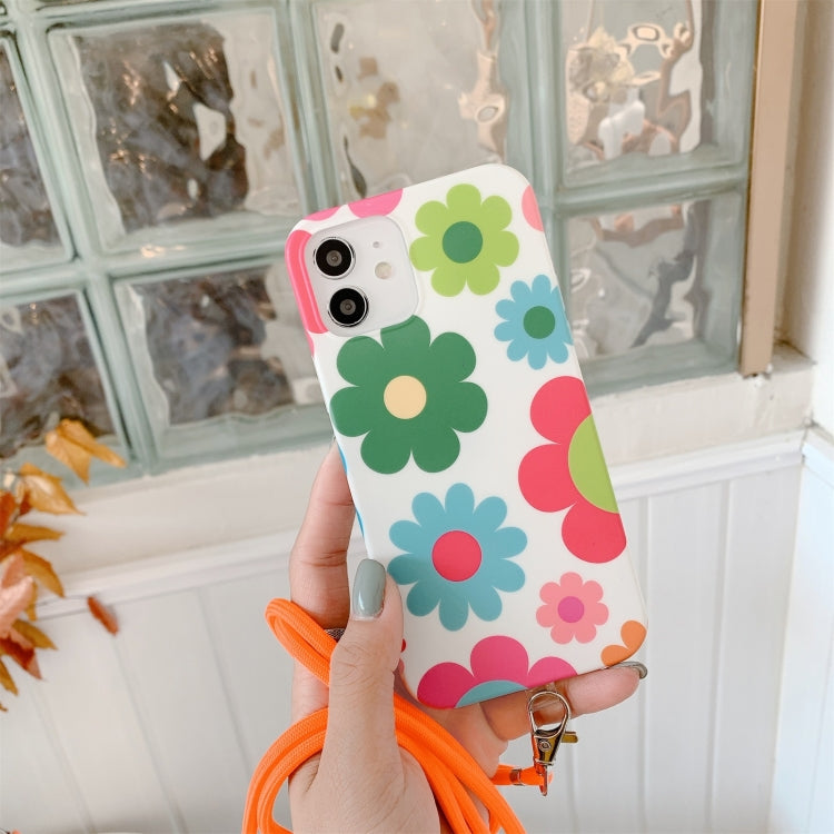 For iPhone 11 Pro Flower Pattern TPU Shockproof Protective Case with Neck Lanyard