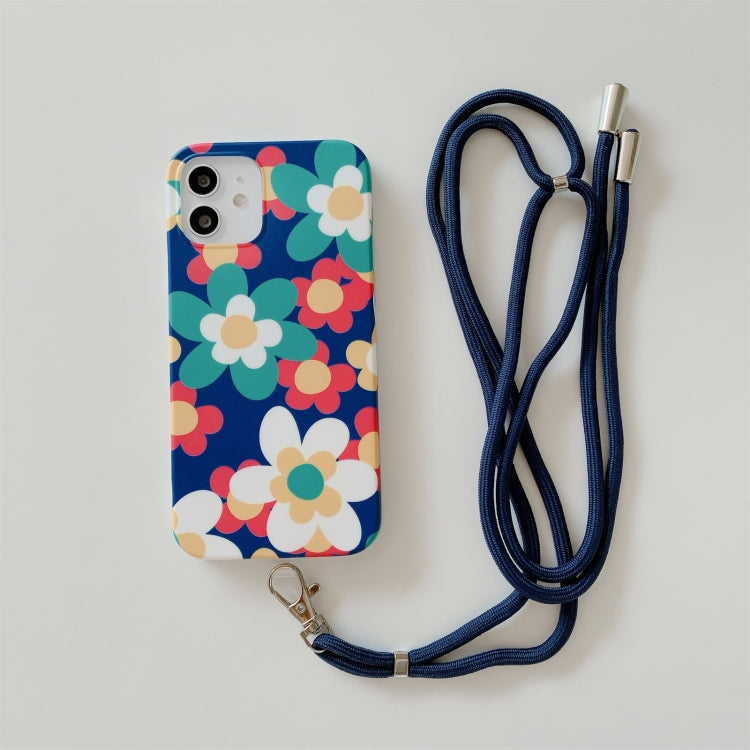 For iPhone 11 Pro Flower Pattern TPU Shockproof Protective Case with Neck Lanyard
