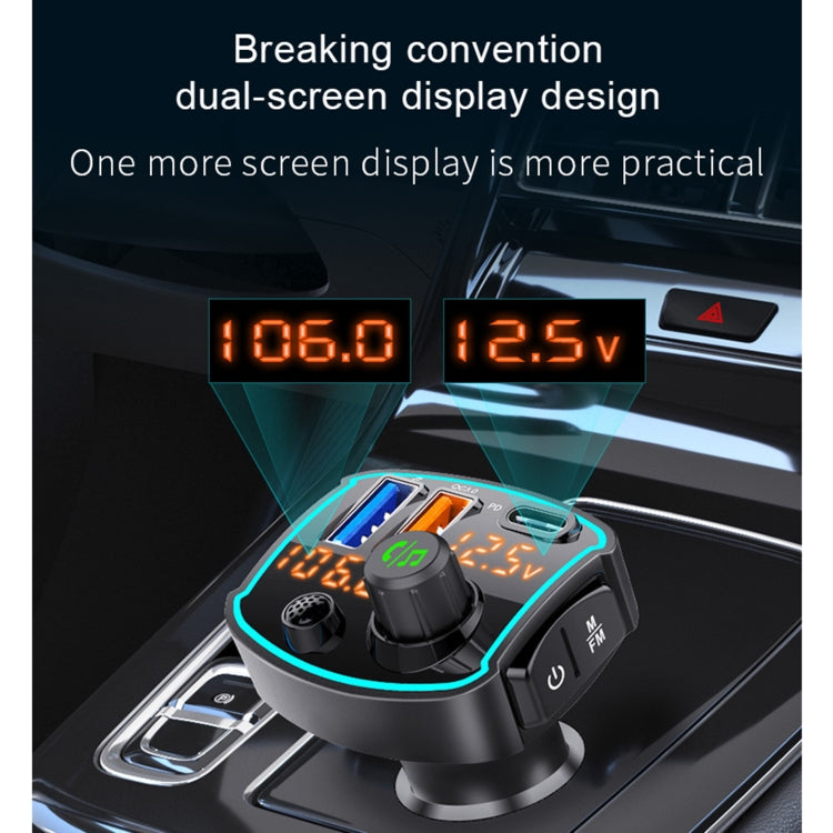 BC69 PD3.0 + QC3.0 Dual-port Fast Charging Car Dual-screen Display Bluetooth MP3 Player