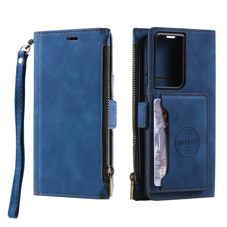 For Samsung Galaxy Note20 Ultra Side Zipper Back Card Horizontal Flip PU Leather Case with Card Slots & Wallet & Photo Frame & Lanyard