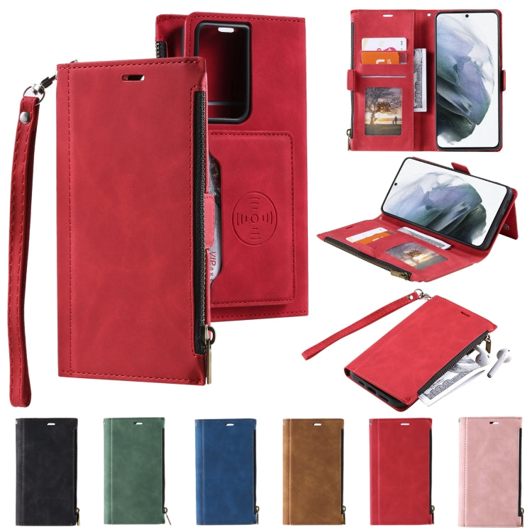 For Samsung Galaxy Note20 Ultra Side Zipper Back Card Horizontal Flip PU Leather Case with Card Slots & Wallet & Photo Frame & Lanyard